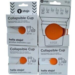 Lot of 4 Stojo Collapsible Cup 12 oz Orange White Portable Travel Tea Coffee NEW